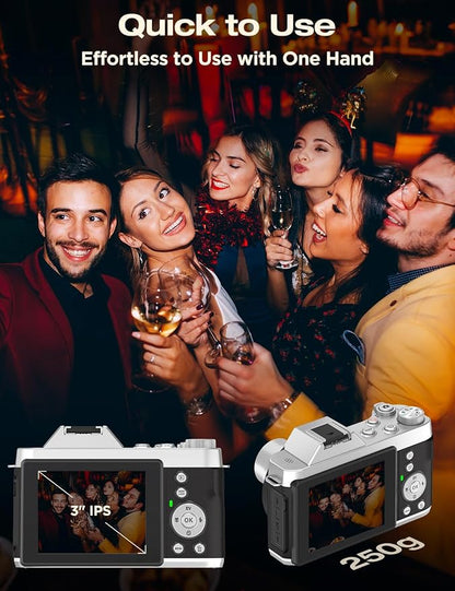 4K Retro Vintage Digital Camera: 64MP Retro 3” IPS Screen Camera with 6X Optical Zoom, WiFi Transfer Autofocus Rechargeable for Travel Vlogging and Gifts