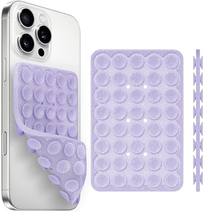 Silicone Suction Cup Phone Case Mount Double Sided, Phone Accessories Hands-Free Strong Grip Holder for Selfies and Videos (Lavender Glitter)