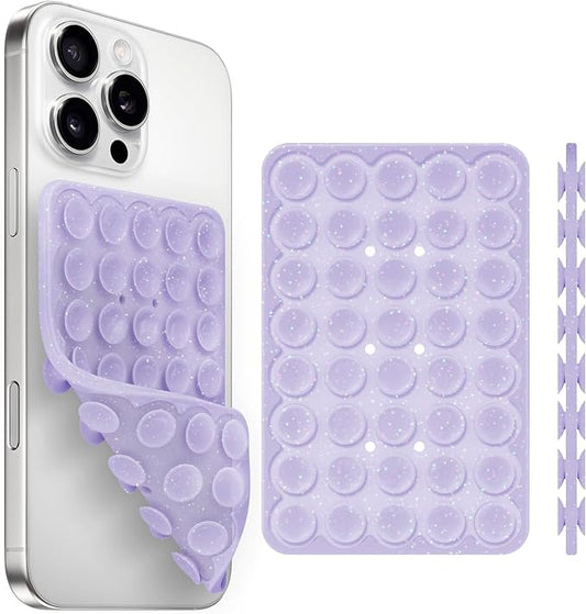 Silicone Suction Cup Phone Case Mount Double Sided, Phone Accessories Hands-Free Strong Grip Holder for Selfies and Videos (Lavender Glitter)