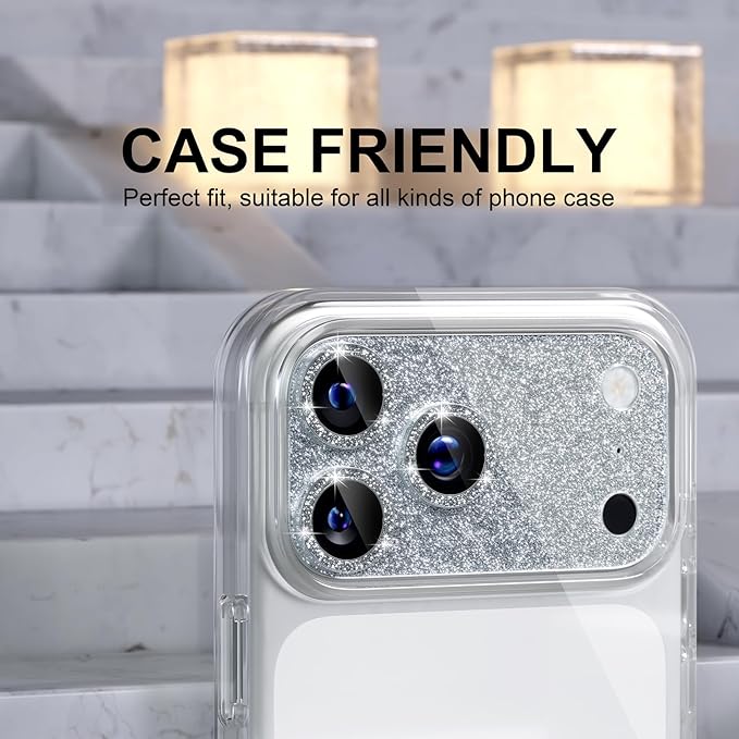 Choiche Compatible for iPhone 17 Pro Camera Lens Protector, Bling Camera Cover with 9H Tempered Glass Lens Screen Protector Metal Ring Decoration Accessories 6.3-inch (Glitter-Silver)