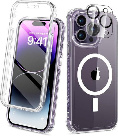 Compatible with iPhone 14 Pro Max Case Clear, Built-in Screen Protector, with Camera Lens Protector, [Compatible with MagSafe] Full Body Phone Case, Protective Cover for 14 ProMax 6.7" (Clear)