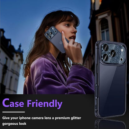 Camera Lens Protector for iPhone 17 Pro Max, Bling Glitter Camera Cover with 9H Tempered Glass Metal Ring, Anti-Scratch Lens Protector for iPhone 17 Pro Max (Glitter - Blue)
