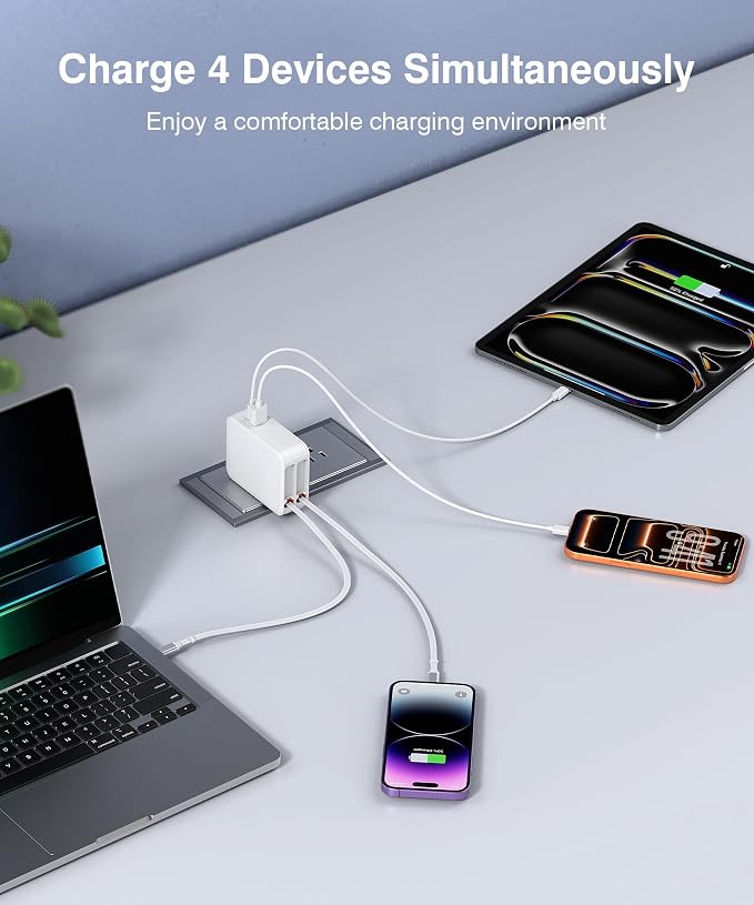 65W Universal Travel Adapter, 4-in-1 International Plug Adapter with Retractable CablesUSB PD Fast Charging with Detachable EU Adapter,Worldwide Wall Charger for USA/EU/UK/AUS and Over 150 Countries