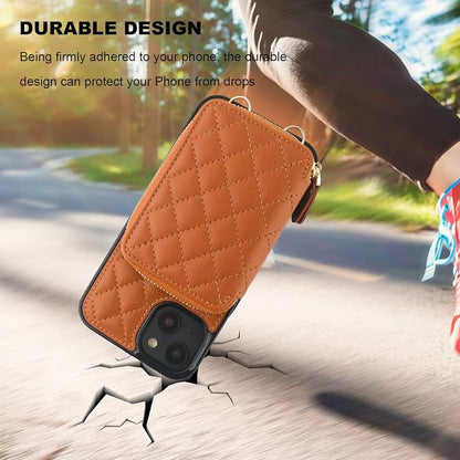 Bocasal Crossbody Wallet Case for iPhone 14, RFID Blocking PU Leather Zipper Handbag Purse Flip Cover, Kickstand Folio Case with Card Slots Holder Wrist Strap Lanyard 5G 6.1 Inch (Brown)