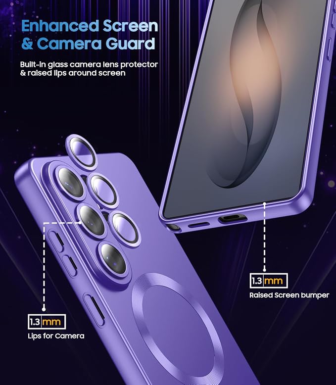 Magnetic for Samsung Galaxy S26 Ultra Case [Compatible with MagSafe][Built-in Camera Lens Protector] Slim Soft Silicone Bumper Shockproof Metallic Luster Phone Case, Purple
