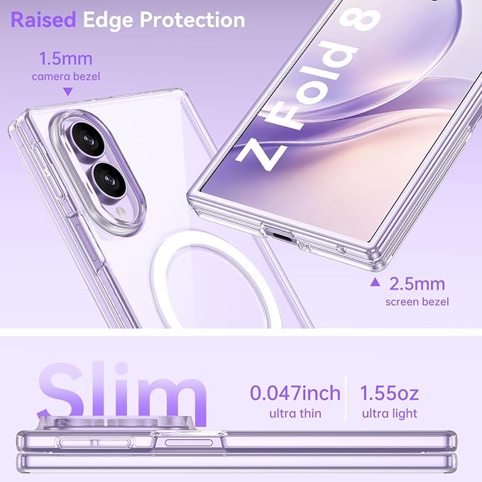 BENTOBEN Magnetic for Samsung Galaxy Z Fold 8 Wide Case Clear [Full Body Hinge Protection] [Fit for Magsafe] Slim Thin Rugged Shockproof Protective, Anti-yellow Phone Cover for Fold8 7.6", Clear White