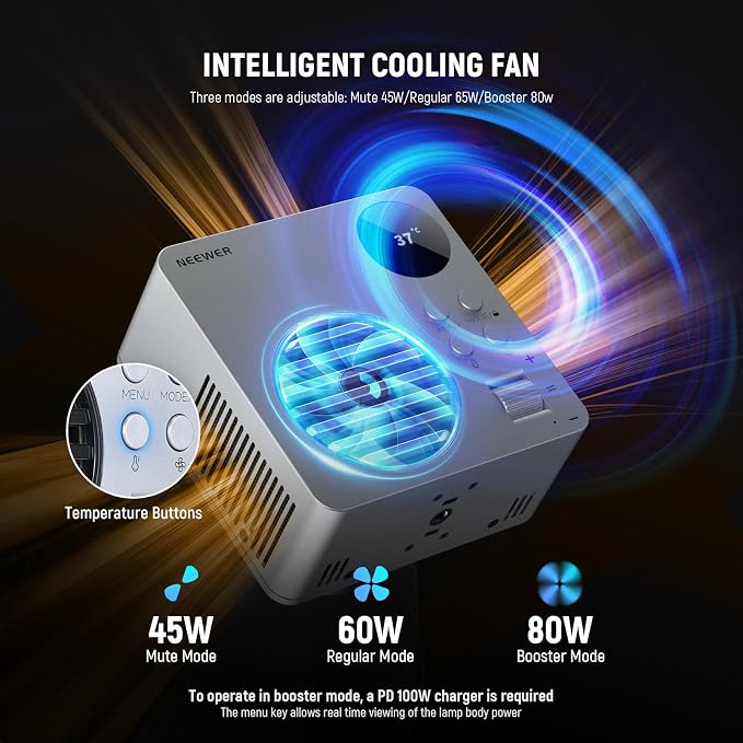 NEEWER HB80C 80W RGBWW LED Video Light with 72Wh Battery & 100W PD Fast Charging, 10400lux/m Brightness, 2500K-7500K CCT, 18 Lighting Effects, Bowens Spotlight for Studio Photography & Video Recording