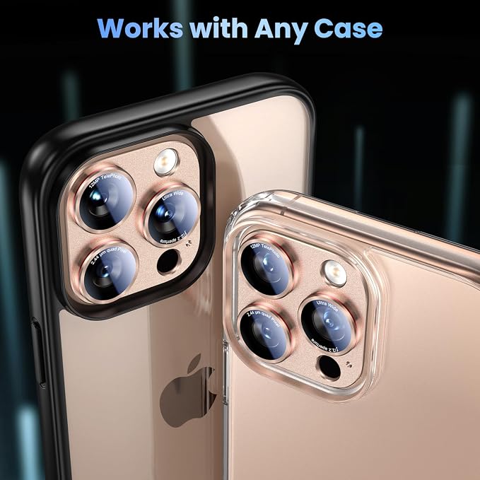 Uyiton Professional Camera Style for iPhone 16 Pro Max/16 Pro/14 Pro Max/14 Pro Camera Lens Protector - [Unique Typography + Phone Lens Red Circle Design] Metal Tempered Glass Camera Cover, Gold+Red
