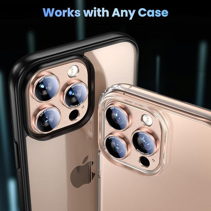 Uyiton Professional Camera Style for iPhone 16 Pro Max/16 Pro/14 Pro Max/14 Pro Camera Lens Protector - [Unique Typography + Phone Lens Red Circle Design] Metal Tempered Glass Camera Cover, Gold+Red