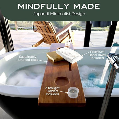 Teak Bathtub Tray for Tub 35” | Bath Tub Tray Wood for Large & Freestanding Tubs, Bathtub Trays for Tub, Bath Tray for Tub, Bath Table Tray | Grand Fjord by JapandiSpirit