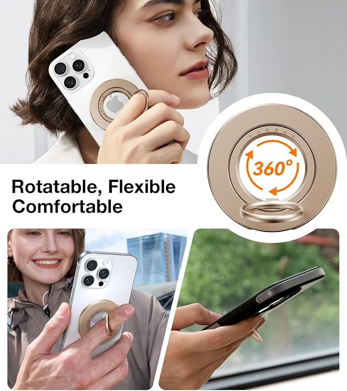 TORRAS Upgrade Gen2.0 (Dual-Ring) Fit for MagSafe Phone Grip Ring Holder, Kickstand Magnetic, Compatible with MagSafe Accessories for iPhone 17/16/15/14/13/12/11 Samsung, Google, Android, Desert Gold