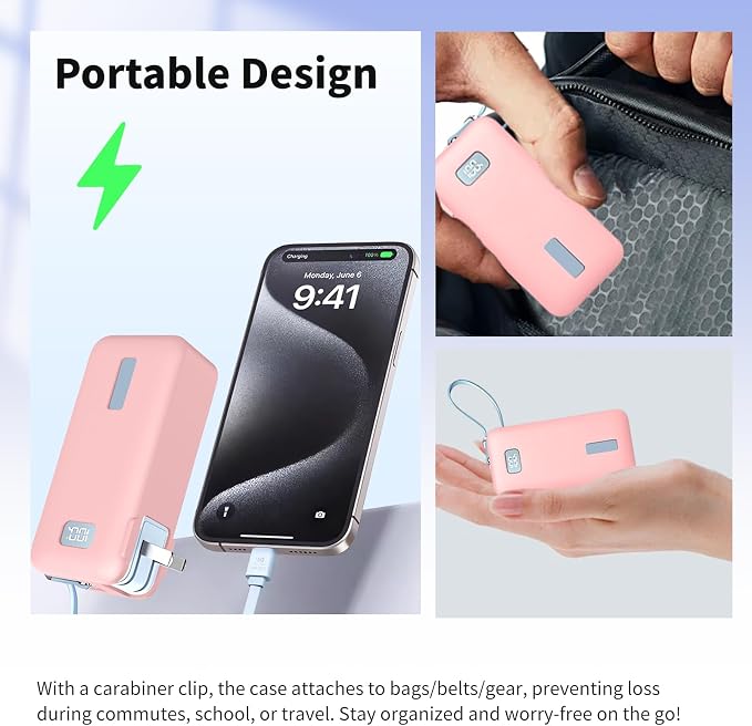 Case for Anker Nano 3-in-1 Portable Charger 10000mAh – Washable Protection Sleeve, Full Access to Charging Ports, Shockproof, Drop-Resistant, with Case-Friendly Charging[Pink]