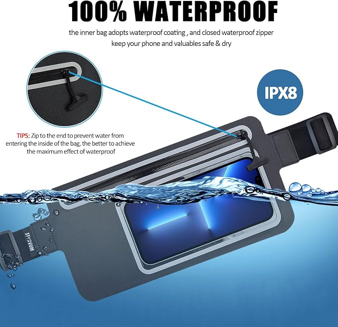 Dry Bags Waterproof Fanny Pack Women for Swimming Kayaking Men Running Belt Bag Beach Boating Rafting Water Sports Travel Kids Cell Phone Pouch, Small Waist Bag, Slim Hiking Waist Pack Black