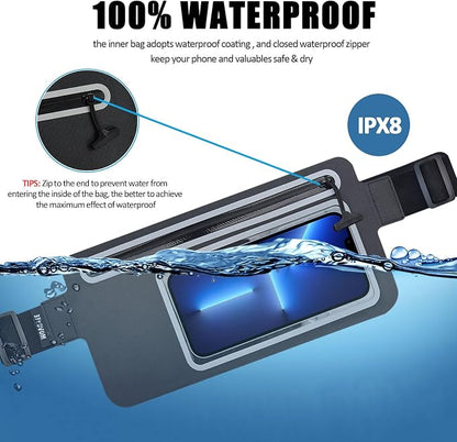 Dry Bags Waterproof Fanny Pack Women for Swimming Kayaking Men Running Belt Bag Beach Boating Rafting Water Sports Travel Kids Cell Phone Pouch, Small Waist Bag, Slim Hiking Waist Pack Black