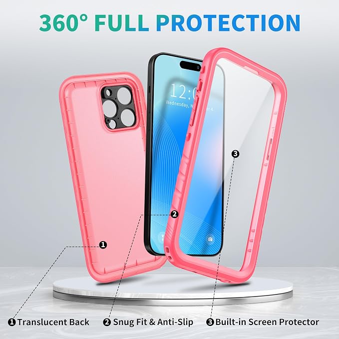 SPORTLINK for iPhone 14 Pro Max Waterproof Case - Built-in Shockproof Dustproof Screen Protector - IP68 Underwater/Military Dropproof/Full Body Protection/Cover for iPhone 14 Pro Max (6.7 Inch Pink)