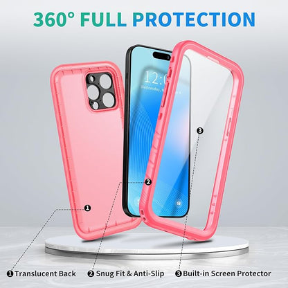 SPORTLINK for iPhone 14 Pro Max Waterproof Case - Built-in Shockproof Dustproof Screen Protector - IP68 Underwater/Military Dropproof/Full Body Protection/Cover for iPhone 14 Pro Max (6.7 Inch Pink)