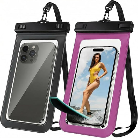 [2 Pack Waterproof Phone Case, Universal Dry Bag for iPhone 15/14/13/12 Pro Max, IPX8 Waterproof Pouch, Cruise Ship & Beach Essentials, Black & Bright Red - 6.8"