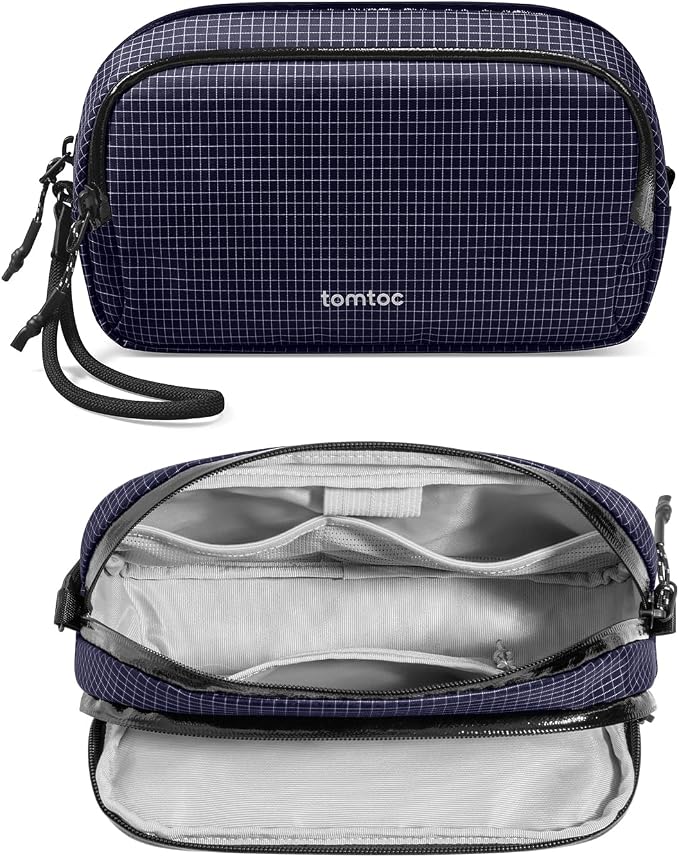 tomtoc Electronic Organizer Travel Case Performance, Dual Compartment Bag | Water Resistant Cable Organization Storage for Charger, Cord, Phone, Hard Drive, Power Bank, Accessories Travel Essentials