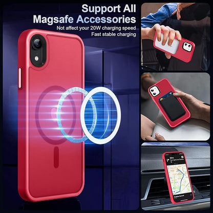 MOCCA Strong Magnetic for iPhone XR Phone Case, [Compatible with Magsafe][Mil-Grade Drop Protection] Slim Thin Translucent Matte Protective Cover Case for iPhone XR Case 6.1'', Red