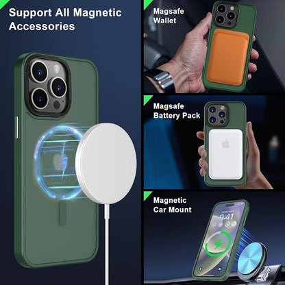 MOCCA Strong Magnetic for iPhone 15 Pro Max Case, [Compatible with Magsafe][13FT Military Drop Protection] Slim Translucent Matte Shockproof Case for iPhone 15 ProMax Case 6.7'', Midnight Green