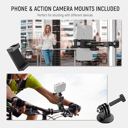 NEEWER Super Clamp Magic Arm Camera Mount with Phone Holder Action Cam Adapter Ball Heads 1/4" Threads Cold Shoe Cleaning Cloth Compatible with SmallRig GoPro for Desk Tripod Crossbar Gimbal Rod, ST83