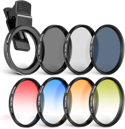 NEEWER 58mm Lens Filter Kit with Clip, CPL + ND32 + Starlight + 4 Graduated Colors, Compatible with iPhone 17 16 16e 15 14 Pro Max Canon Nikon Sony Camera