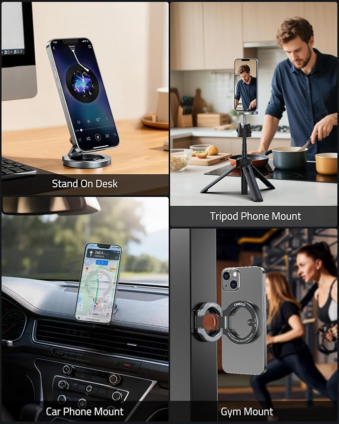Magnetic Phone Stand with Spinner,Dual Rings Holder,360° Magnetic Phone Ring Grips,Compatible with iPhone 17/16/15/14/13/12 Series&MagSafe for Gym Office Travel Tiktok,Stress Relief Fidget Spinner