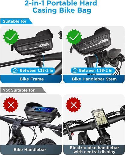 whale fall Waterproof Bike Frame Bag - [Quick Release] [Hard Shell] 2 in 1 Bike Phone Holder Mount, Bicycle Top Tube Bag with Sensitive Touchscreen, Bike Accessories for Phones Under 7"