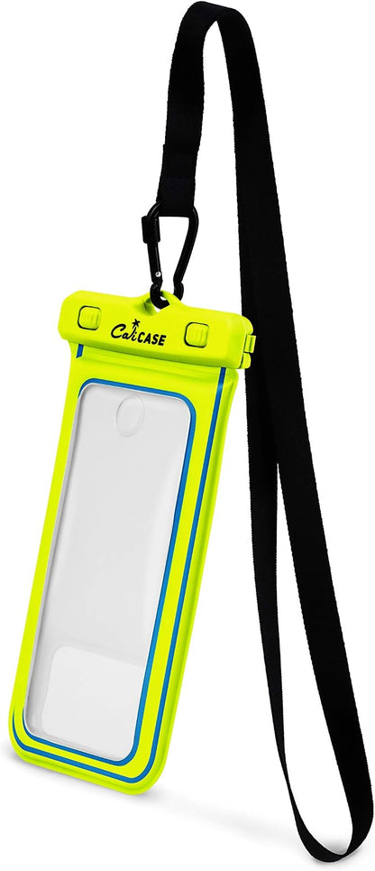 CaliCase Universal Waterproof Floating Phone Pouch - Premium IPX8 Waterproof Floating Phone Case with Lanyard for iPhone and Android - Yellow Glow in Dark