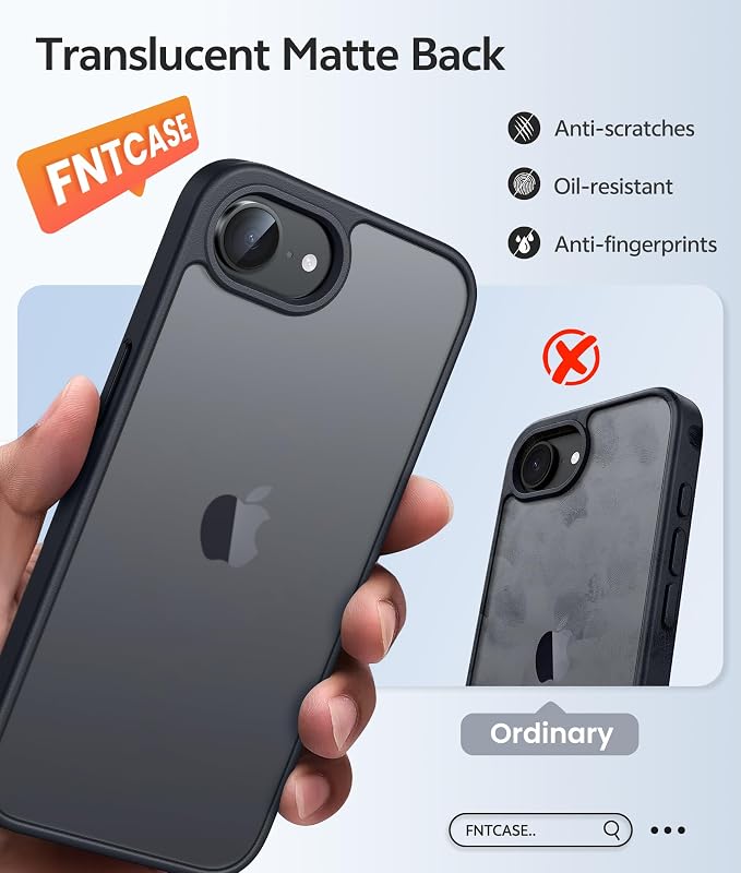 FNTCASE for iPhone 17e Case: iPhone 16e Phone Case [Compatible with Magsafe] Translucent Matte Cases with [Screen Protector] Military Grade Shockproof Protective Phone Cover - Matte Black