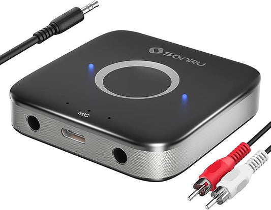 SONRU Bluetooth 5.3 Adapter Hi-Fi Equipment for Car Wireless Audio Receiver with 3.5mm AUX RCA Cable, Noise Cancellation, Dual AUX Outputs for Home Speakers Wired Headphones