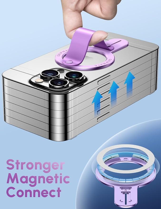 for Magsafe Phone Grip for iPhone - Magnetic Phone Ring Holder Detachable for iPhone 17 - Comfortable Finger Phone Loop Grip for Apple 16/15/14/13/12,Purple