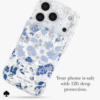 kate spade new york iPhone 17 Pro Case - Compatible with MagSafe - Designer Phone Case - Flowerbed Blue Gems