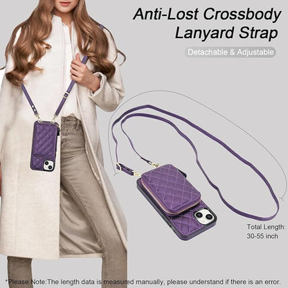 Bocasal Crossbody Wallet Case for iPhone 14 Plus, RFID Blocking PU Leather Zipper Handbag Purse Flip Cover, Kickstand Folio Case with Card Slots Holder Wrist Strap Lanyard 5G 6.7 Inch (Dark Purple)