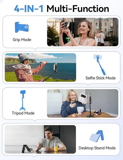 Takerers for Magsafe Tripod for iPhone【Pocket Size】 4-in-1 Portable Magnetic Selfie Stick for iPhone Stand for Video Recording Travel Magnetic Phone Tripod with Remote 【Upgraded 4 Legs】