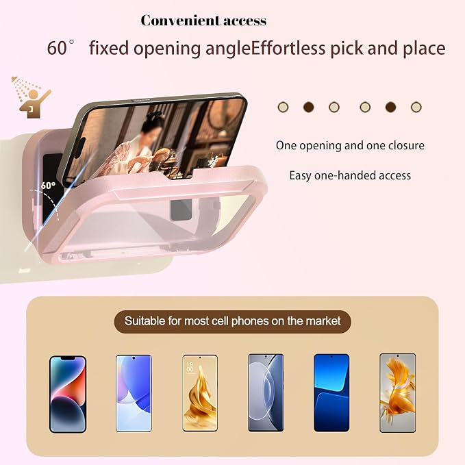 360° Rotatable Retractable Adjustable Shower Phone Case Holder,Anti-fog HD & sensitive screen ,Wall Mounted Phone Holder for Bathroom Mirror Bathtub Kitchen,Shower Accessories for 4-7" Phones (pink)