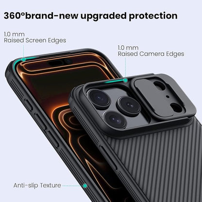 Nillkin for iPhone 17 Pro Max Case with Slide Camera Cover, Thin Slim Fit, Shockproof Protective, Protector Privacy, Phone Case iPhone 17 Pro Max Camera Lens Protector 6.9 inch, Black