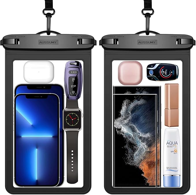 XL Large Waterproof Cell Phone Pouch - 2 Pack Underwater Clear Phone Holder Protector - Universal Water Proof Dry Bag Case with Neck Lanyard for iPhone, Samsung Galaxy, Beach, Swimming Pool