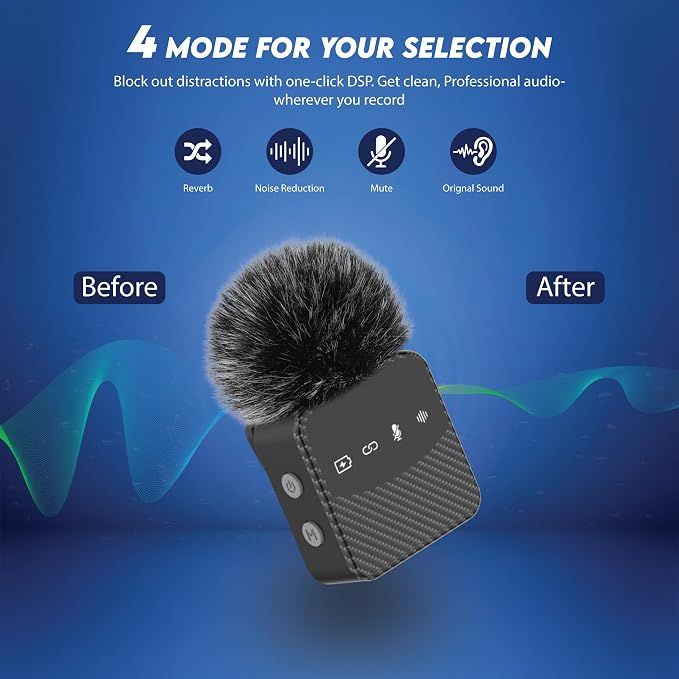 Wireless Lavalier Microphone for iPhone & Android, Auto-Pairing Noise-Reduction Clip-On Mini-Mic with Charging Case, Headphone Monitoring, Wide Compatibility for Recording & Vlogging