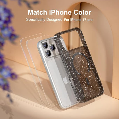 Choiche Magnetic for iPhone 17 Pro Case Compatible with MagSafe, Women Cute Glitter Sparkly Phone Case with Diamond Camera Lens Protectors, Military-Grade Drop Protection 6.3" (Black)