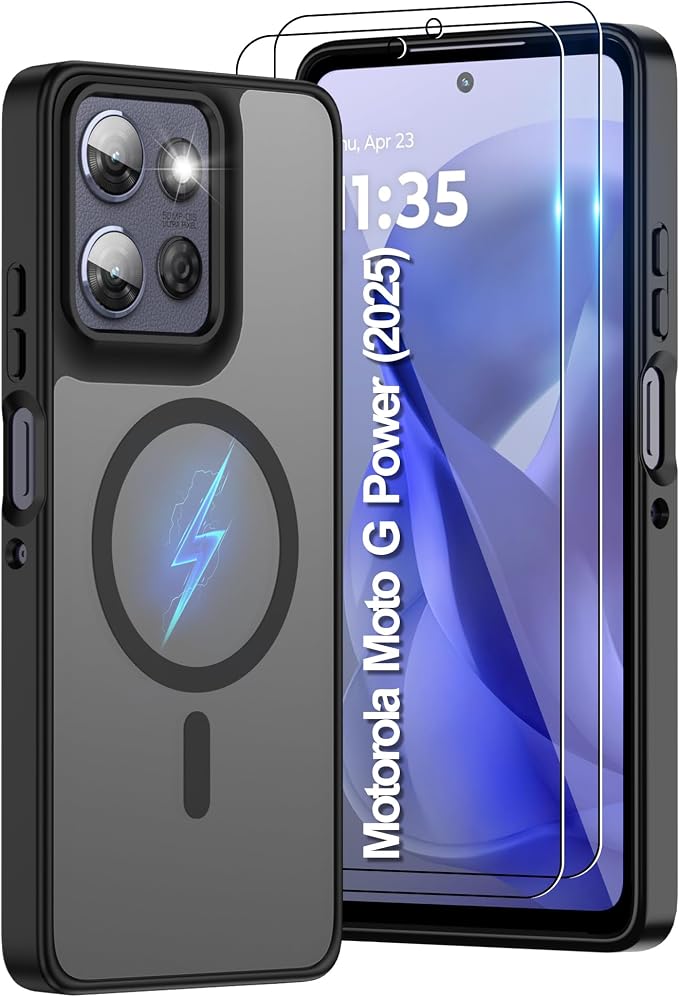 for Motorola Moto G Power 2025 Case Magnetic,Translucent Matte Compatible with Magsafe [Military-Grade Protection] with Screen Protector Shockproof Protective Case for Moto G Power 2025-Black