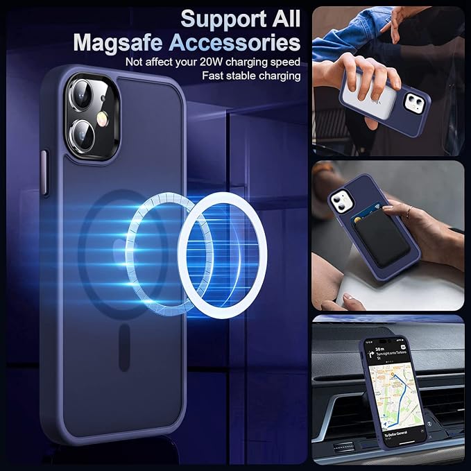 MOCCA Strong Magnetic for iPhone 11 Phone Case,[Compatible with Magsafe][Glass Screen Protector+Camera Lens Protector] Slim Thin Shockproof Cover Case for iPhone 11 6.1 inch, Deep Blue