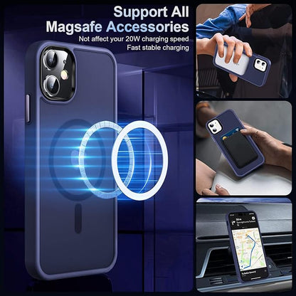 MOCCA Strong Magnetic for iPhone 11 Phone Case,[Compatible with Magsafe][Glass Screen Protector+Camera Lens Protector] Slim Thin Shockproof Cover Case for iPhone 11 6.1 inch, Deep Blue