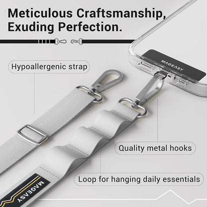 MAGEASY Universal Cell Phone Lanyard Crossbody - Anti-Theft Crossbody Phone Strap for iPhone 16 Pro Max & Most Smartphones, for Men & Women | 20mm (Galaxy Gray)