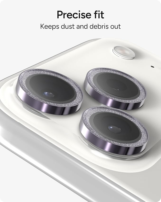 ZAGG iPhone Camera Lens Protector for iPhone 17/16/15 Pro and Pro Max Models - Purple Glitter, Camera Ring, Maximum Impact & Scratch Protection, Anti-Reflective Technology, Glass Elite