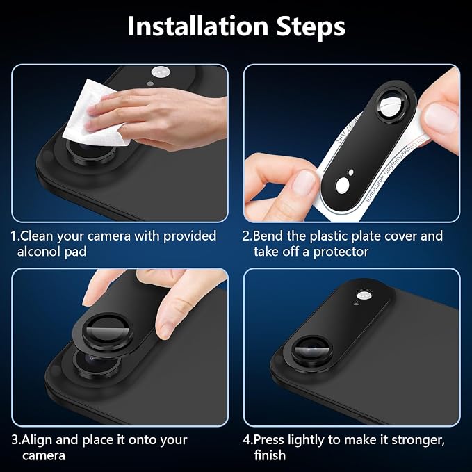 for iPhone 17 Air Camera Lens Protector, [Military Grade Shatterproof] [Strong Adsorption] [Case Friendly] Full Coverage Metal Aluminum Alloy 9H Tempered Glass Camera Screen Cover, Black