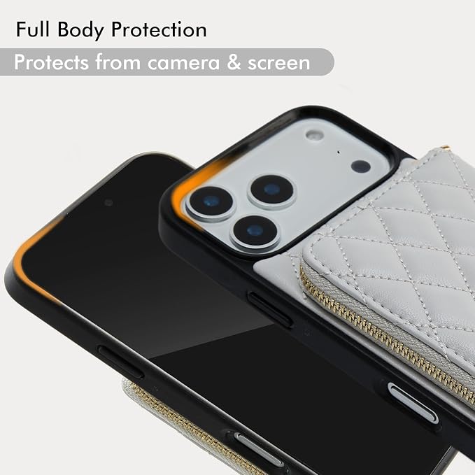 LAMEEKU for iPhone 17 Pro Max Case Wallet with Wrist Strap, RFID Blocking Crossbody Phone Cover for Women 6.9" Gray