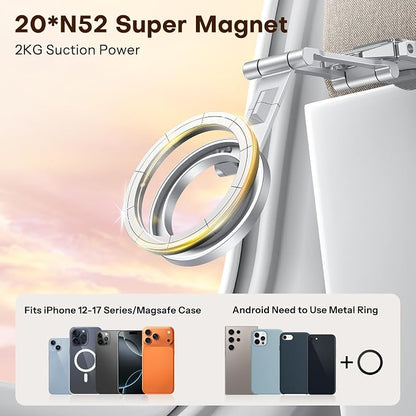 OMOTON TP02 360°Rotating for MagSafe Tripod Mount, Adjustable Aluminum Magnetic Phone Tripod for iPhone 17/16/15/14 Pro Max Air, Foldable Cell Phone Stand Fits Vlog, Gym, Travel Essentials, Silver