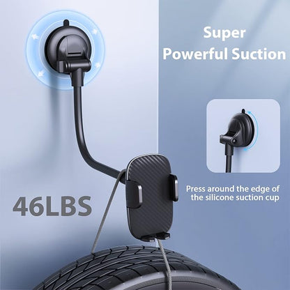 Qifutan Phone Holder - 14-Inch Long Arm Windshield Car Cell Phone Holder Anti-Shake Stabilizer Automobile Mount for iPhone Android Smartphones