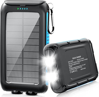Solar Power Bank 49800mAh Portable Solar Phone Charger with LED Flashlight/15W Fast Charge USB C Waterproof External Backup Battery Pack for All Cell Phones & Electronic Devices
